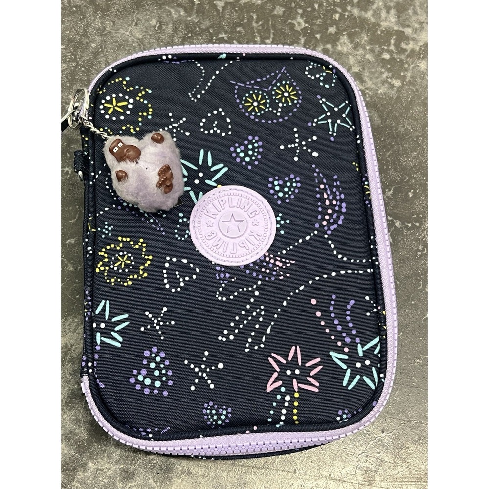 Kipling 100 Pens Case Pencil Accessory Unicorn Lake Stars Constellation Purple